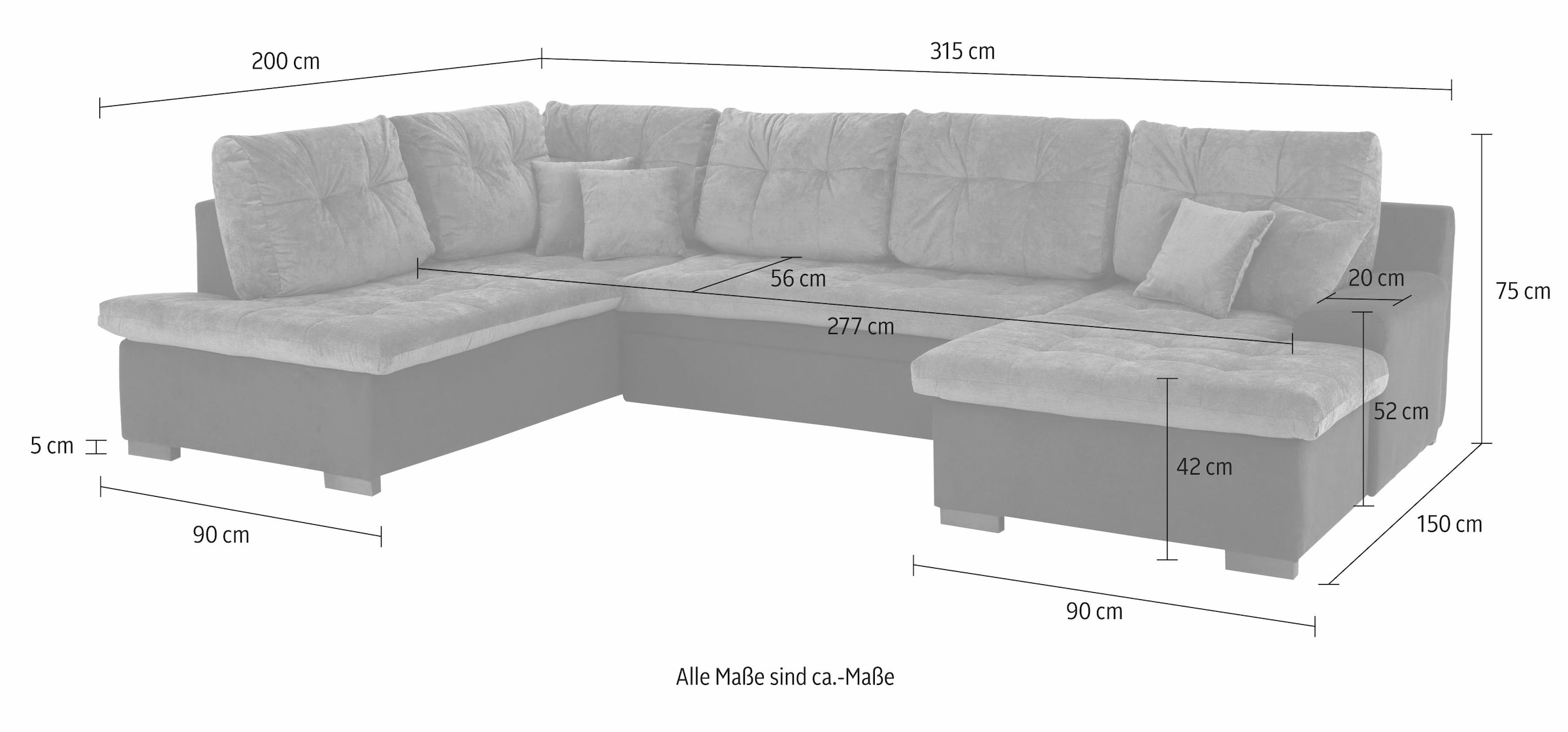 Home affaire Wohnlandschaft »Föhr U-Form« wahlweise mit Bettfunktion