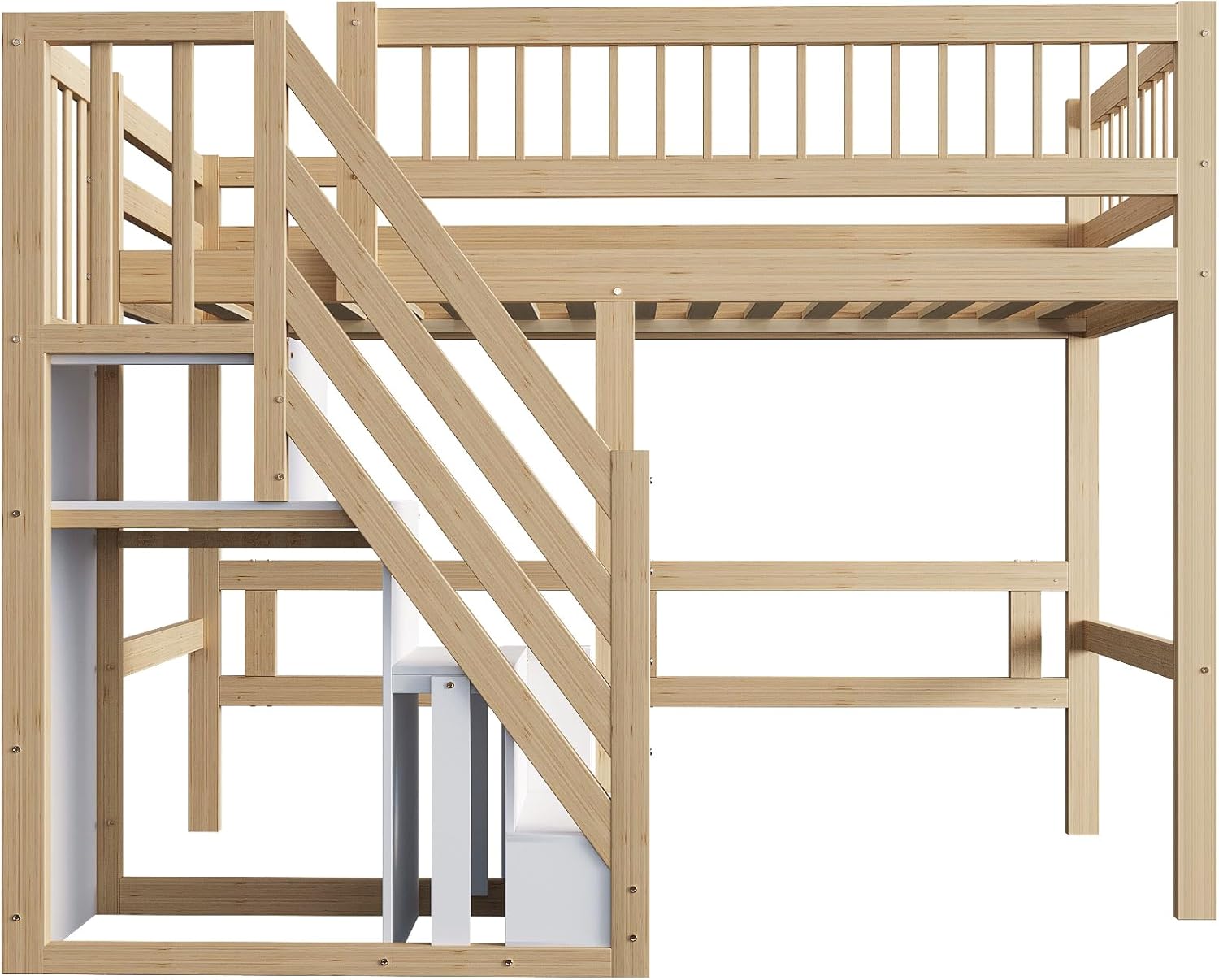 Etagenbett 90x200, Kinderbett Hochbett mit Treppe & Aufbewahrungsschrank, Massivholz Funktionsbett Einzelbett Stockbett Spielbett Kinderhochbett Jugendhochbett mit Lattenrost, Ohne Matratze,Holzfarbe