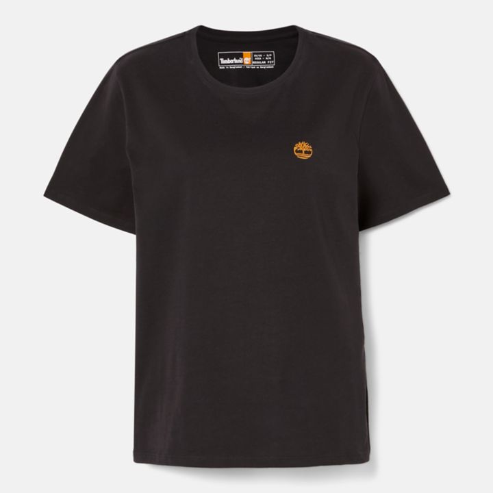 Camiseta feminina preta com estampa do Rio Exeter.