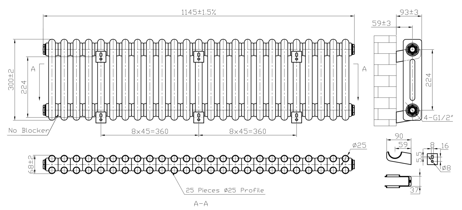 Eastbrook Imperia 2 koloms radiator 115x30cm 875W wit glans