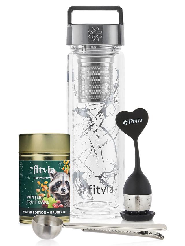 Stollenzauber Tee Set mit Grüner Tee, Thermoflasche, Tee-Ei und Teelöffel, 4-teilig