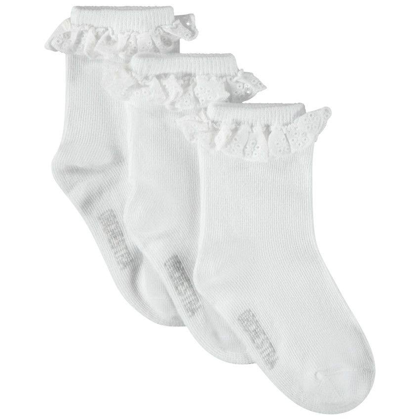 Lot de 3 paires de chaussettes à volants brodés pour bébé fille - Blanc