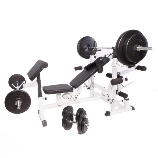 Estação de treino universal Gorilla Sports com conjunto de pesos de vinil de 100 kg.
