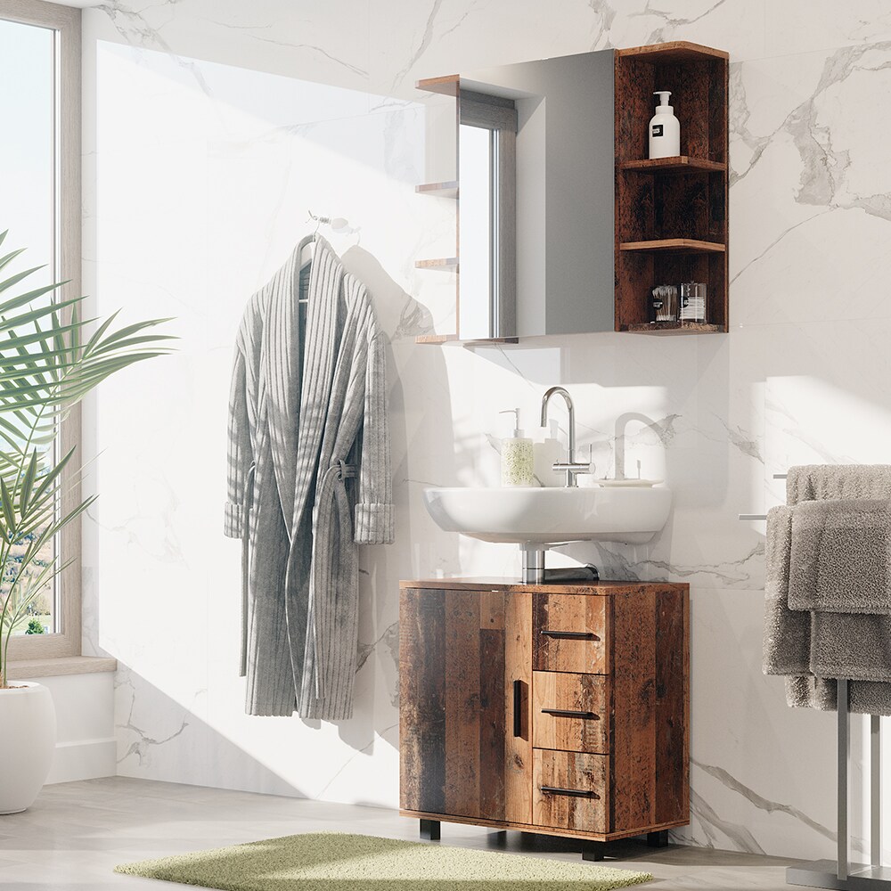 Vicco Badmöbelset Ilias Old Style modern Badezimmerschrank Badschrank Badezimmermöbel Waschtischunterschrank Waschbeckenunterschrank Spiegelschrank Schranktür Schrankfach Schrankschublade