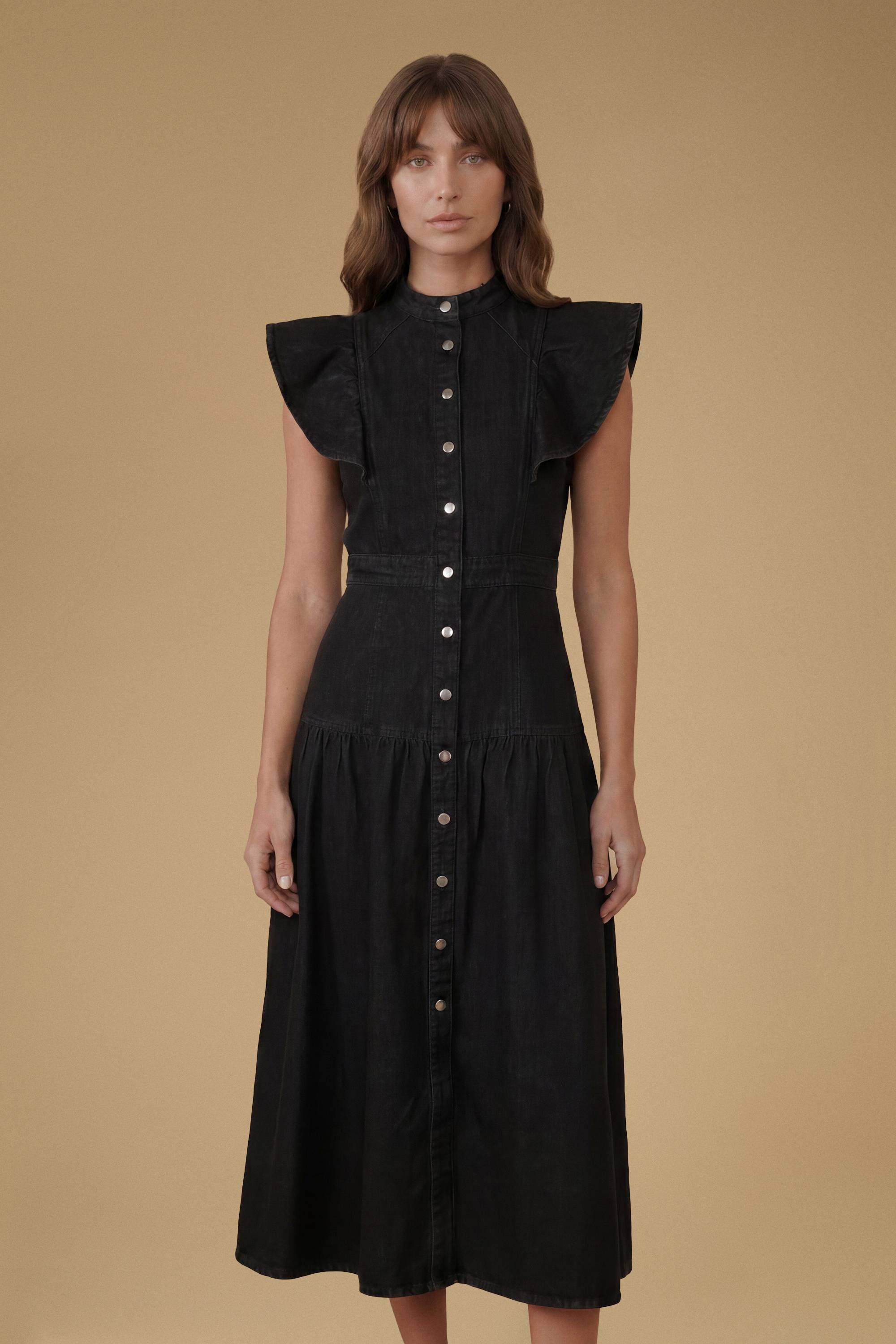 Oasis Robe Midi En Denim À Volants