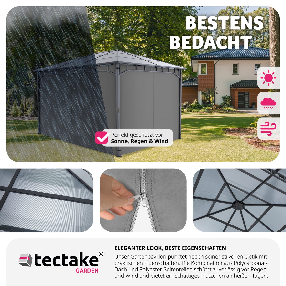 tectake Caracas tuinpaviljoen met gepoedercoat aluminium frame, inclusief 8 haringen