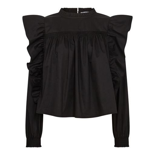 Co'Couture Cotton Crisp Frill Bluse, Black, L