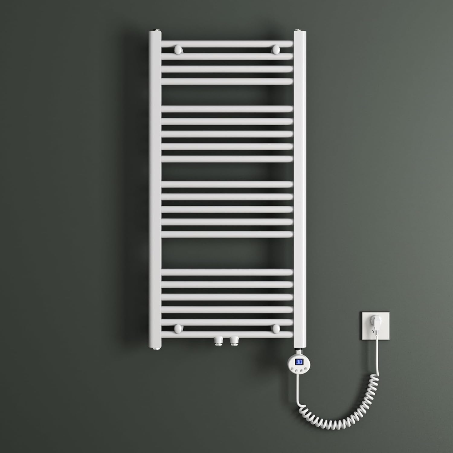 Mai & Mai Badheizkörper Handtuchheizkörper Badheizung Heizkörper bad 50x100 cm Weiß, Handtuchwärmer für Strom, Seitenanschluss, Röhrenheizkörper mit Heizstab 600W