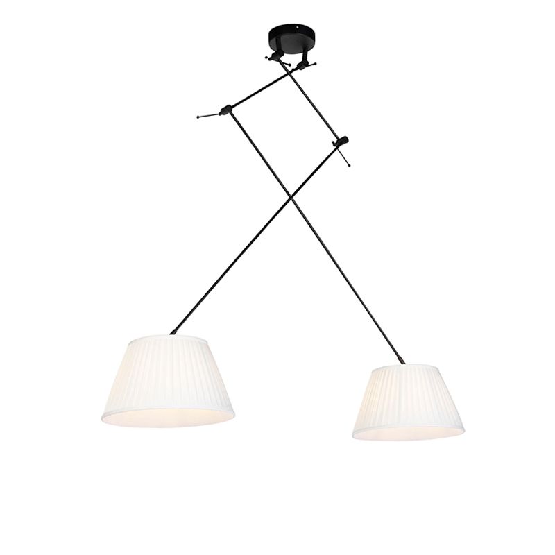 Hanglamp zwart met plisse kappen crème 35 cm 2-lichts - Blitz