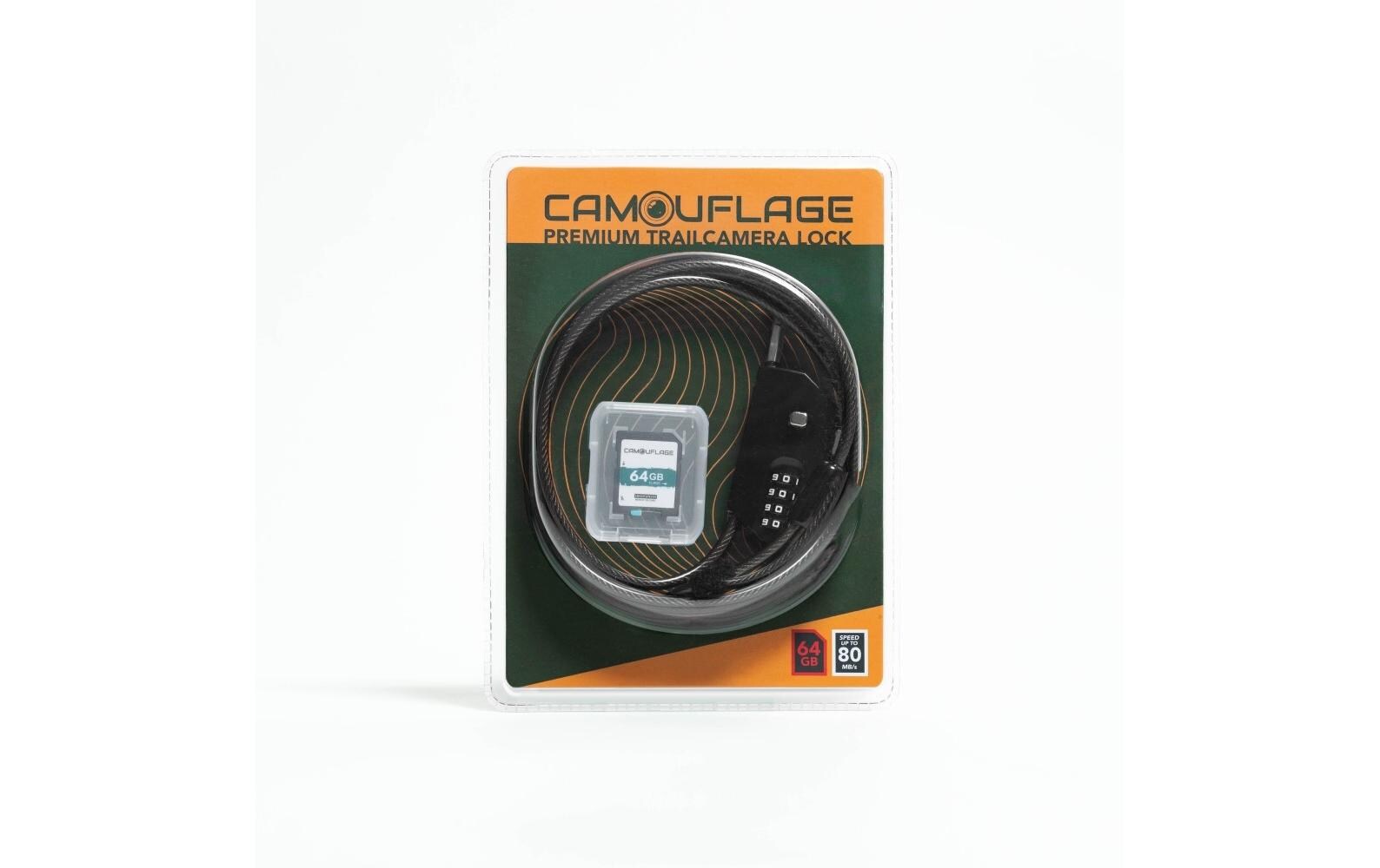 Trailcamera Lock + SD card combination setVerzinktes Schloss mit Metalldraht und SD-Karte