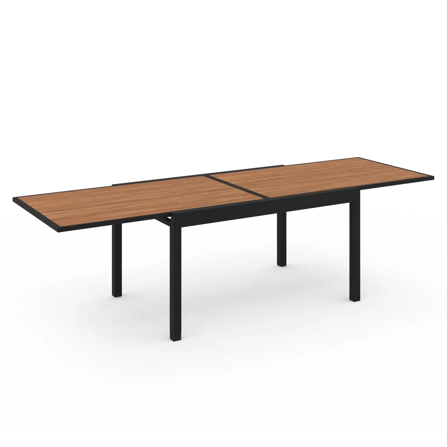 Salon de jardin NOUMEA table extensible 135/270 cm plateau effet bois et 12 chaises empilables noir et bois