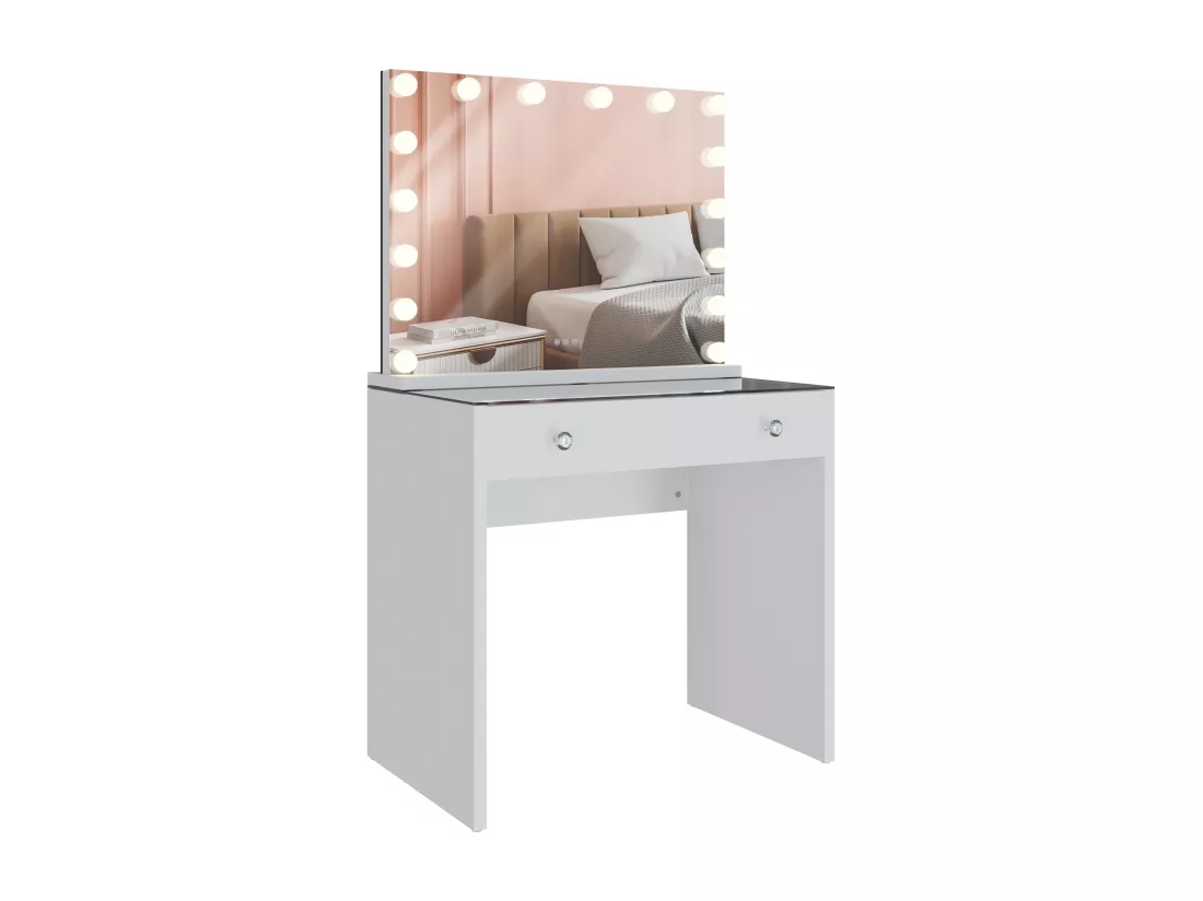 Coiffeuse - carré - Bois - 80 x 50 cm - Blanc - Mereta