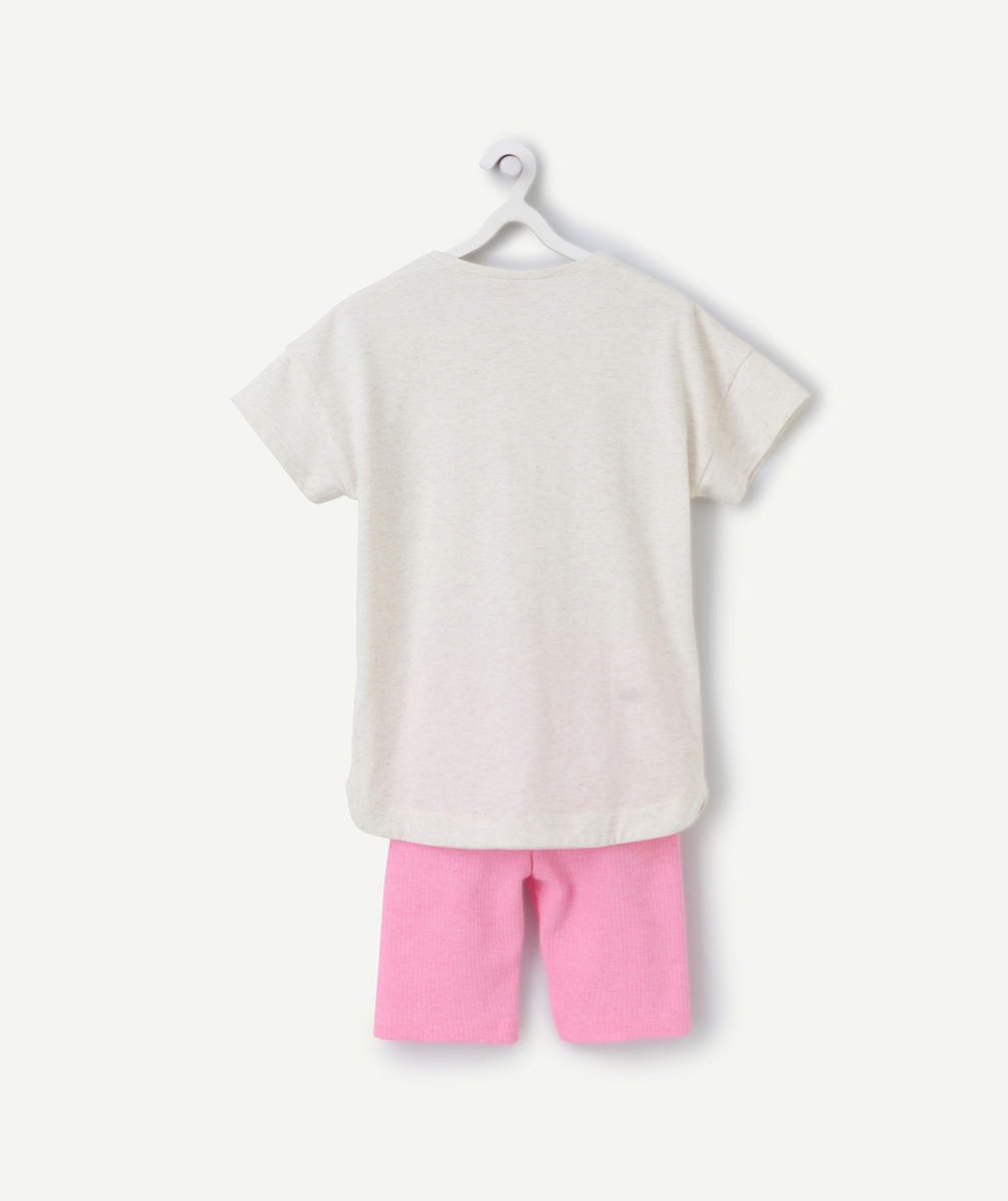 pyjama fille en fibres recyclés rose et gris motif miami