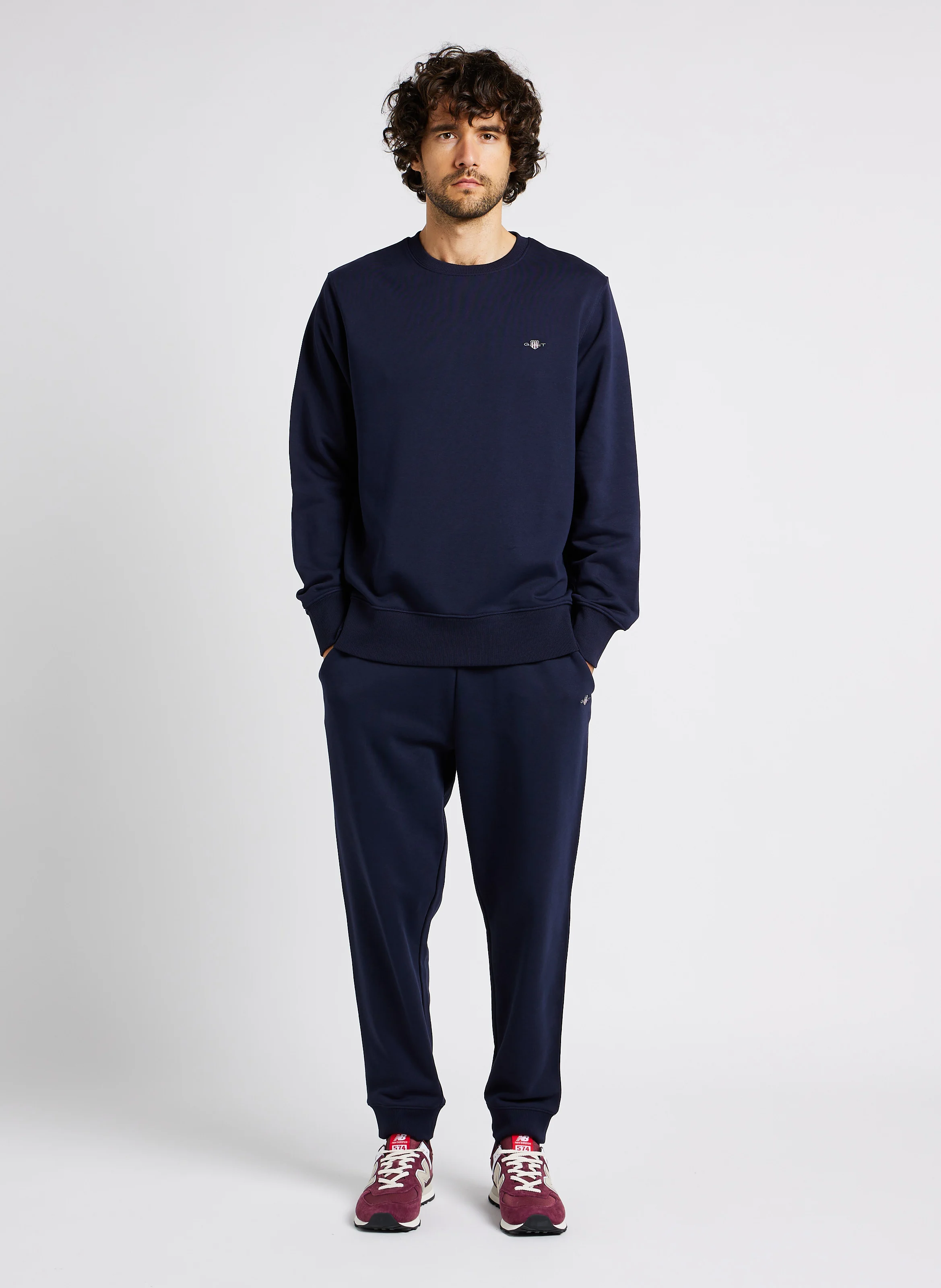 Sweatshirt col rond en coton mélangé| Bleu