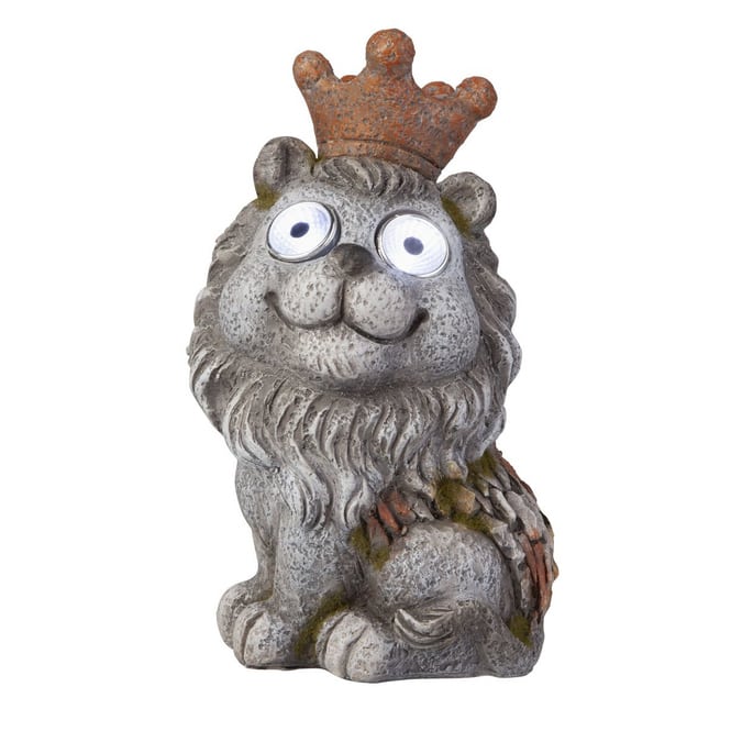 Löwe mit Krone- mit Solar LED - aus Polyresin - ca. 13,5 x 10,5 x 22 cm