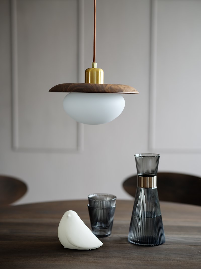 Caroll taklampe Mørk valnøtt Ø26cm med tekstil ledning E27 max 28W