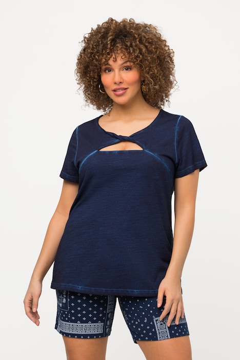 T-Shirt, Cut-Out, Slim, Rundhals, Halbarm, cold dyed