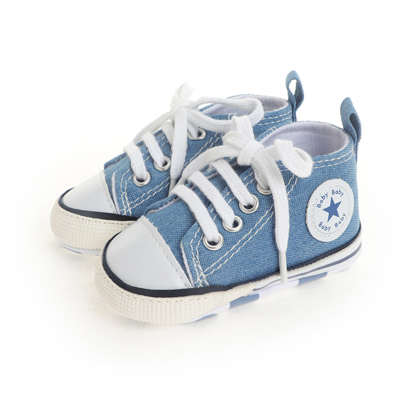 (1 Paar) Gr. 17/18 Baby Stoff Sneaker Lauflern Schuhe Kleinkind Turnschuhe mit Schnürsenkel - Blau