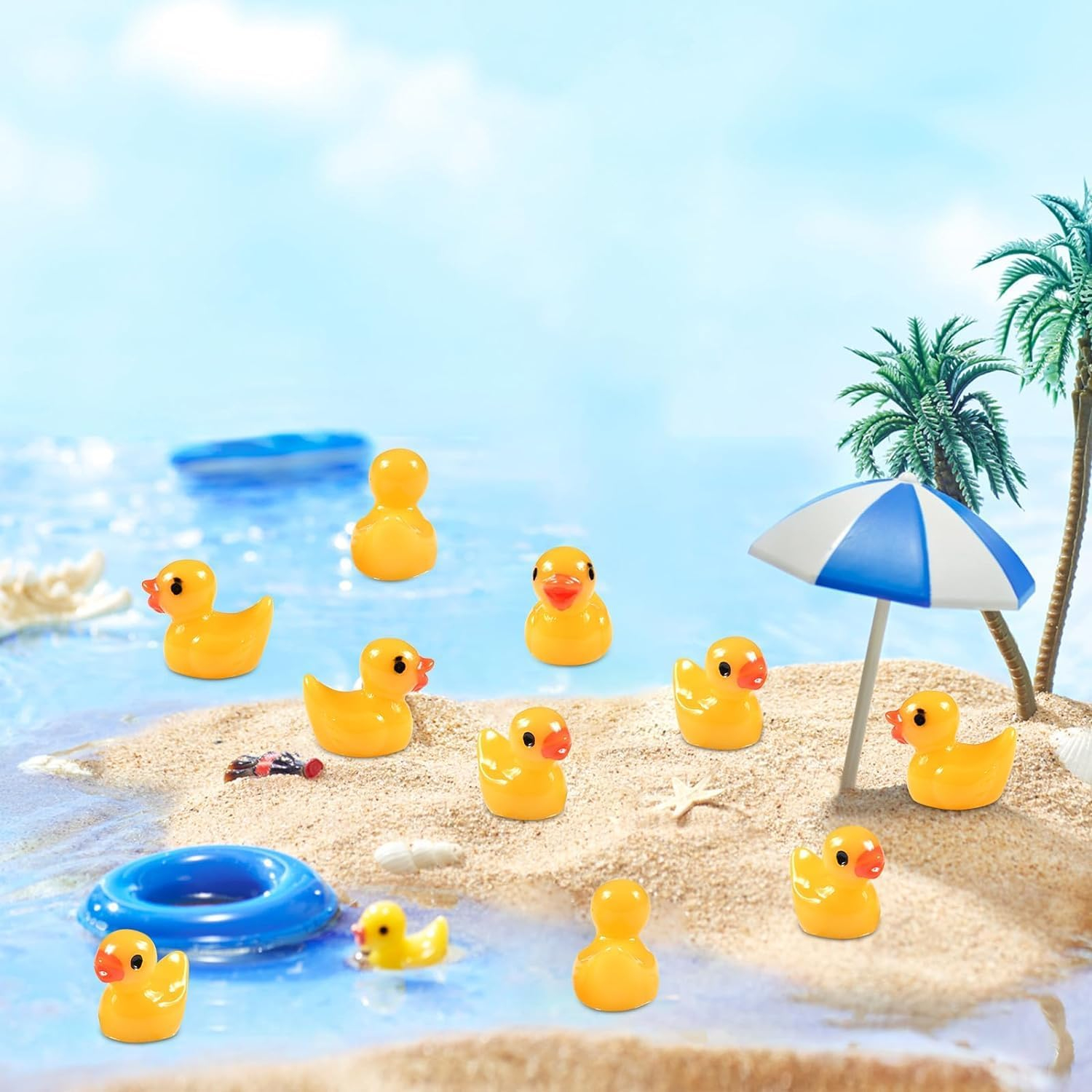 (100er Set) 17mm Miniatur Enten Figuren Garten Deko Bastel Zubehör Mini Entchen - Gelb
