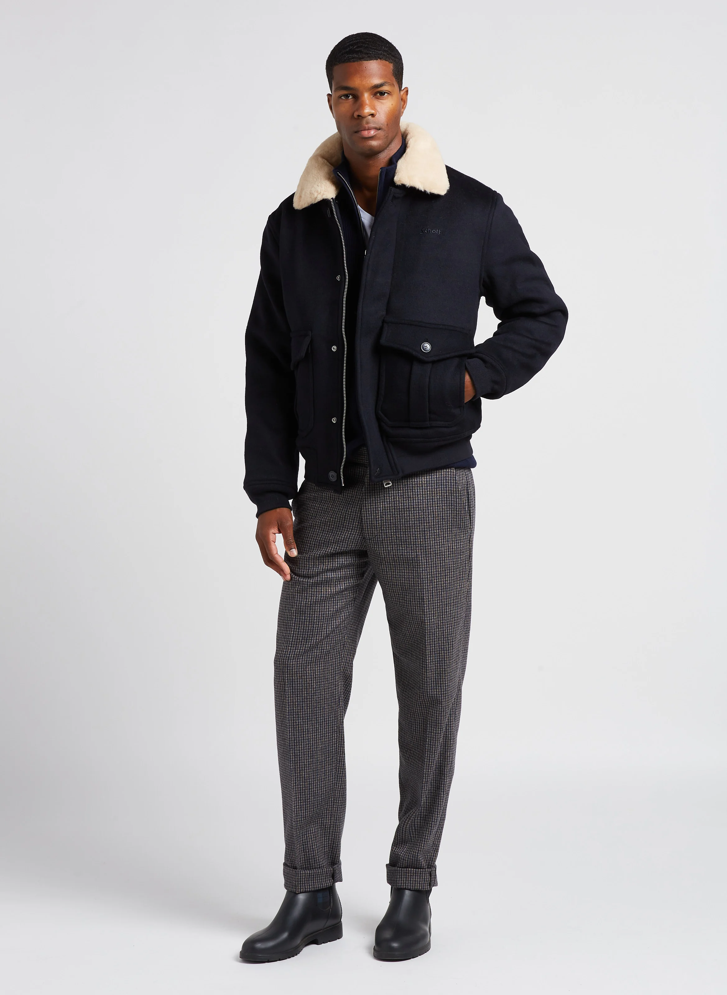 Pantalon droit en laine mélangée | Gris