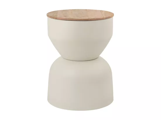 Table d'appoint ronde design avec rangement en métal grège et bois manguier massif D30 cm YOYO