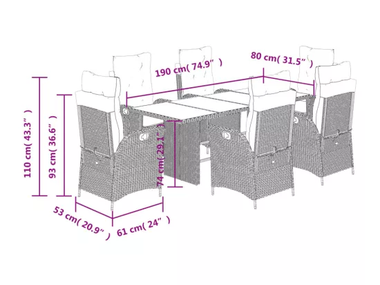 Ensemble à manger de jardin et coussins 7 pièces beige poly rotin