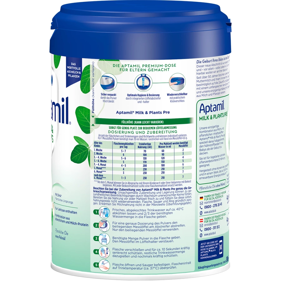 Aptamil Anfangsnahrung Pre Milk & Plants 4x 800 g von Geburt an