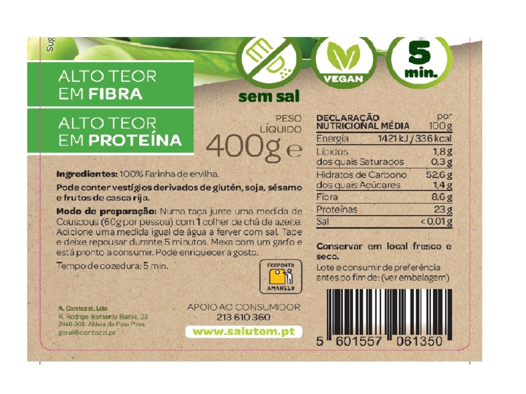 COUSCOUS SALUTEM ERVILHA 400G