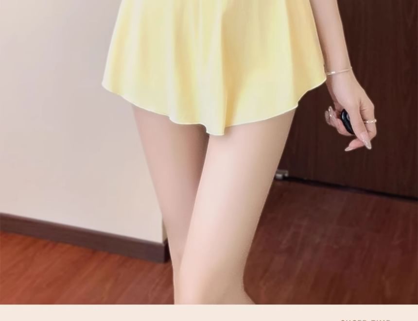 Kansen - Sweetheart Neck Plain Cutout Twist Swimdress / Plain Cover Up Jacket / Set