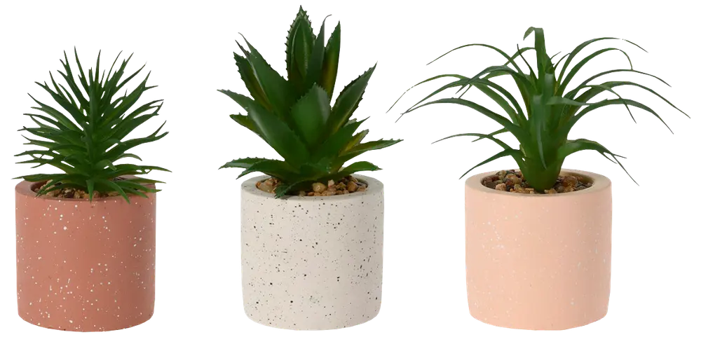 Kunstig plante i rund krukke - assorterede planter