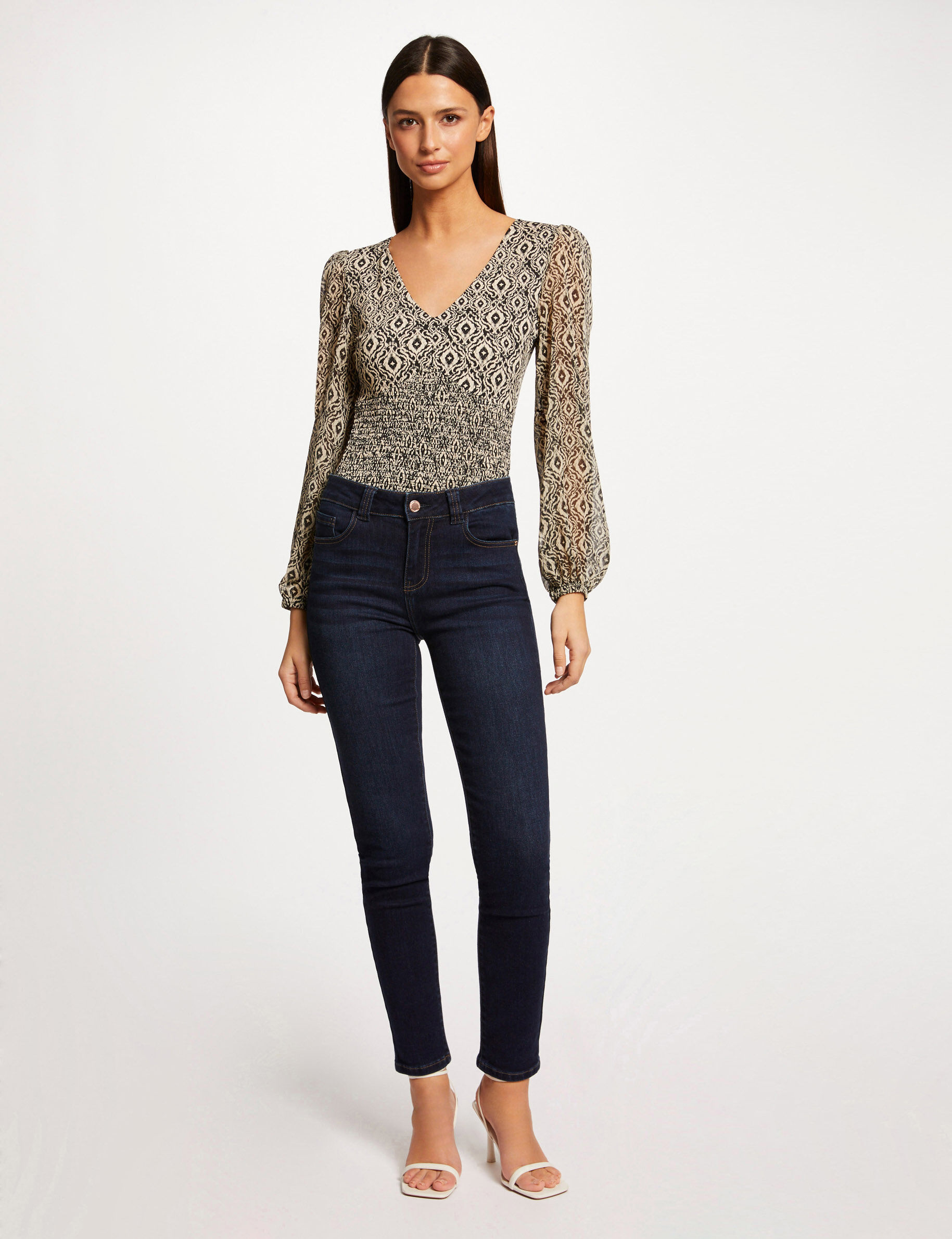 T-shirt manches longues smocké imprimé multico femme - multico