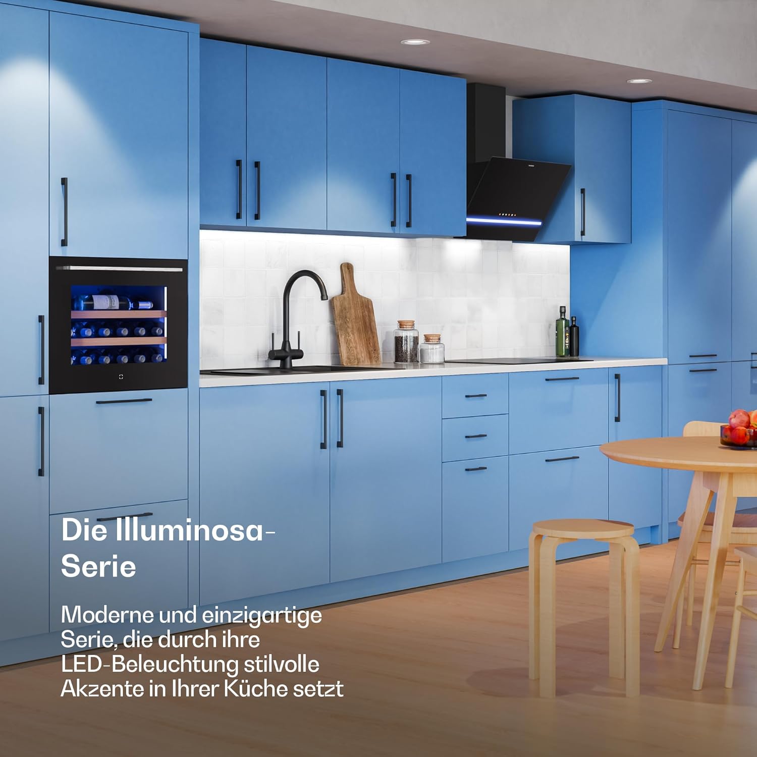 Klarstein Illuminosa Abzugshaube 60 cm - Kopffreihaube, 818 m³/h Boost, Touchpanel, LED-Beleuchtung, A++ Energieeffizienz, Umluft & Abluft, leise, Aluminium- & Kohlefilter