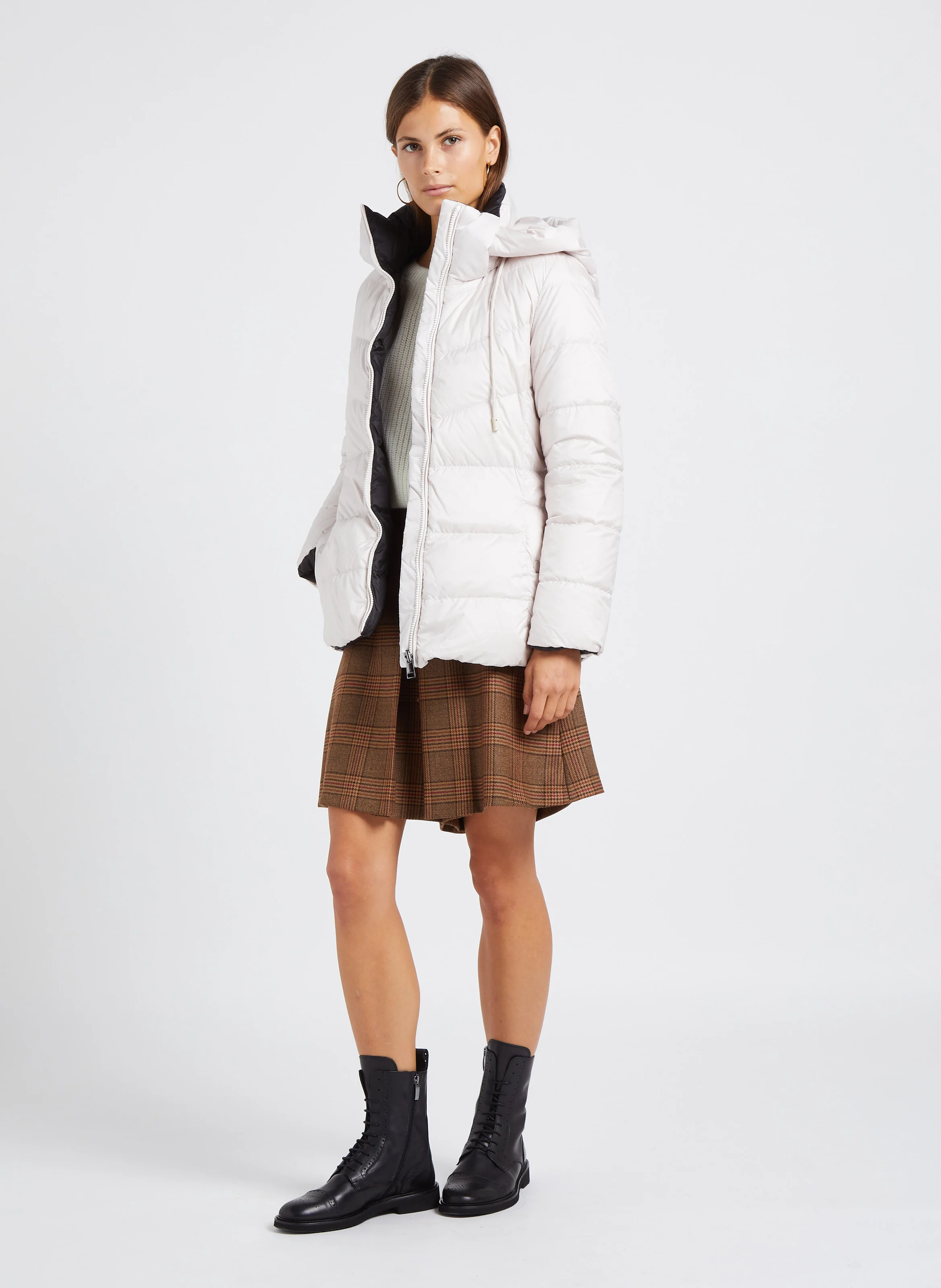 BRAMA - Short taille haute à carreaux en laine | Marron