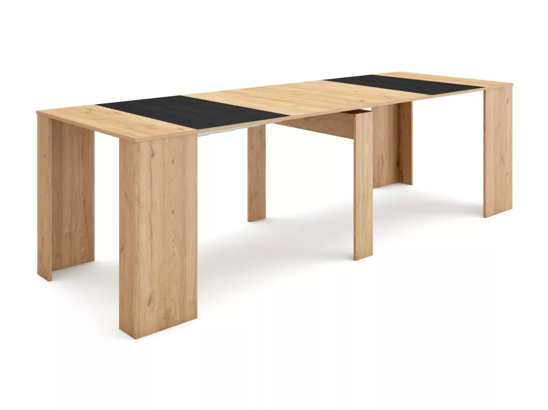Table console extensible, 260, Pour 12 personnes, Table à Manger, Chêne et noir