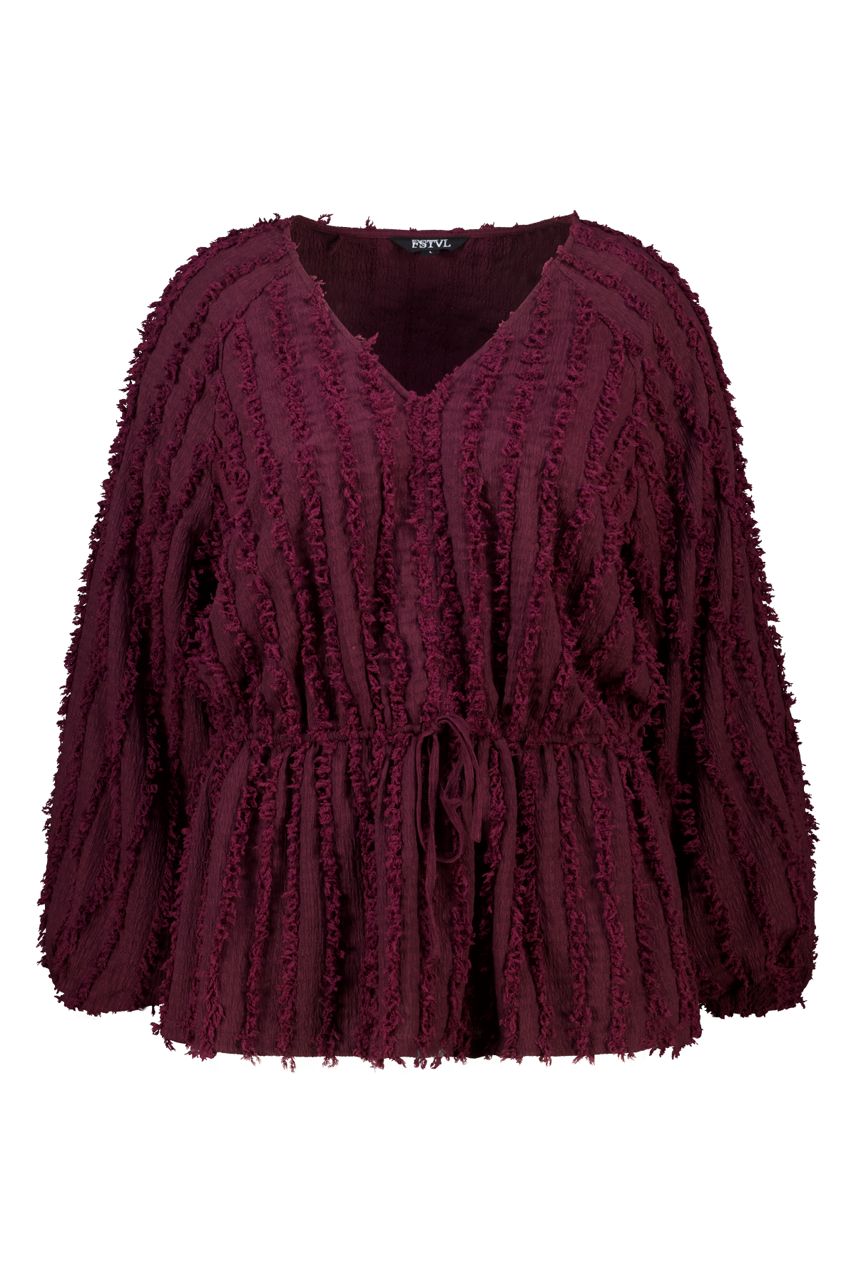 Fluffy peplum top met drawstring Bordeaux