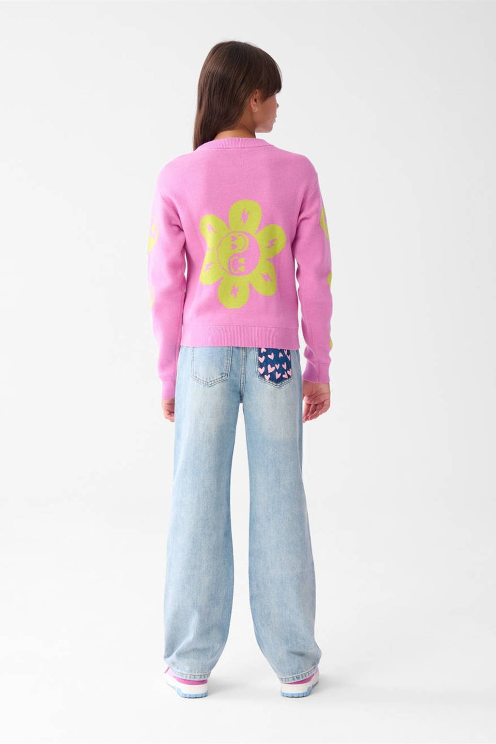 Shoeby grof gebreide trui roze/geel