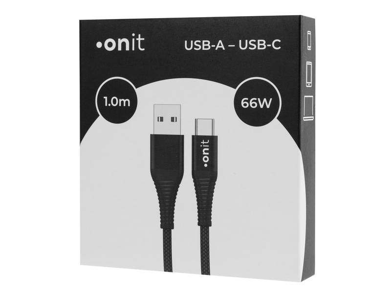 onit USB 2.0-Kabel USB A - USB C 1 m, Schwarz Verbindungskabel mit geflochtener Nylonummantelung