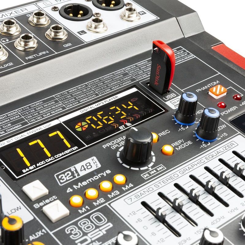 Mengtafel - Power Dynamics PDM-T604 - 6-kanaals mengpaneel Bluetooth, DSP, mp3 en USB audio interface