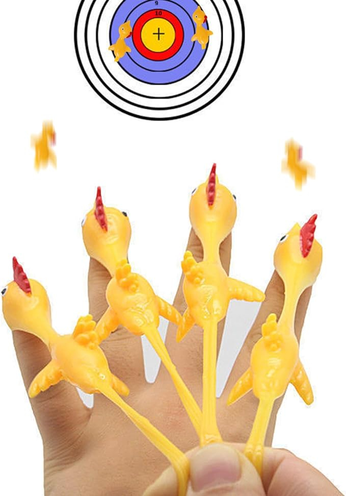(10x4cm) Finger Stretch Schleuder Hahn Flying Anti Stress Spielzeug Fliegendes Katapult Huhn - Gelb