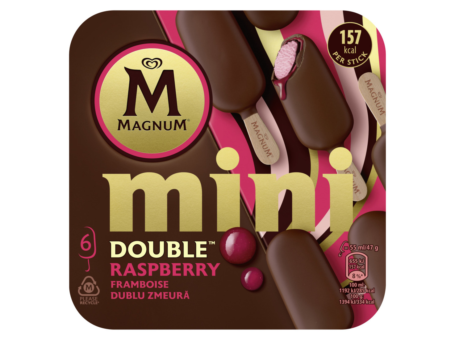 GELADO MAGNUM MULTIPACK MINI DOUBLE FRAMBOESA 6X60ML