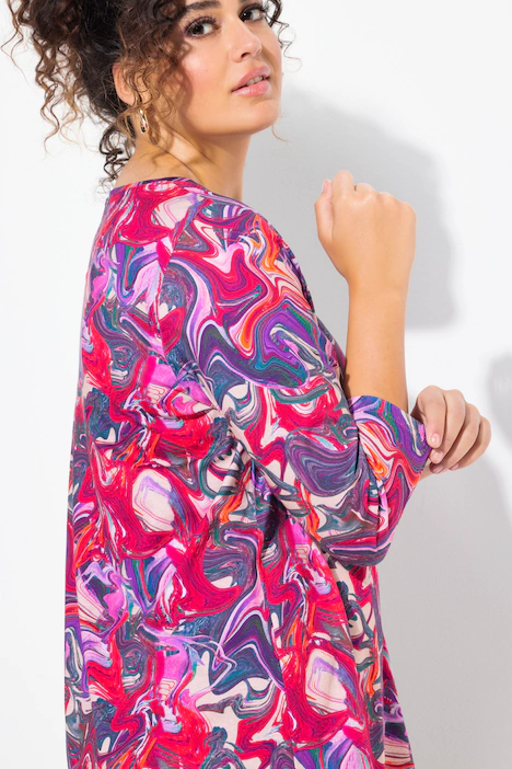 Longshirt, A-Linie, V-Ausschnitt, 3/4-Arm, rubin
