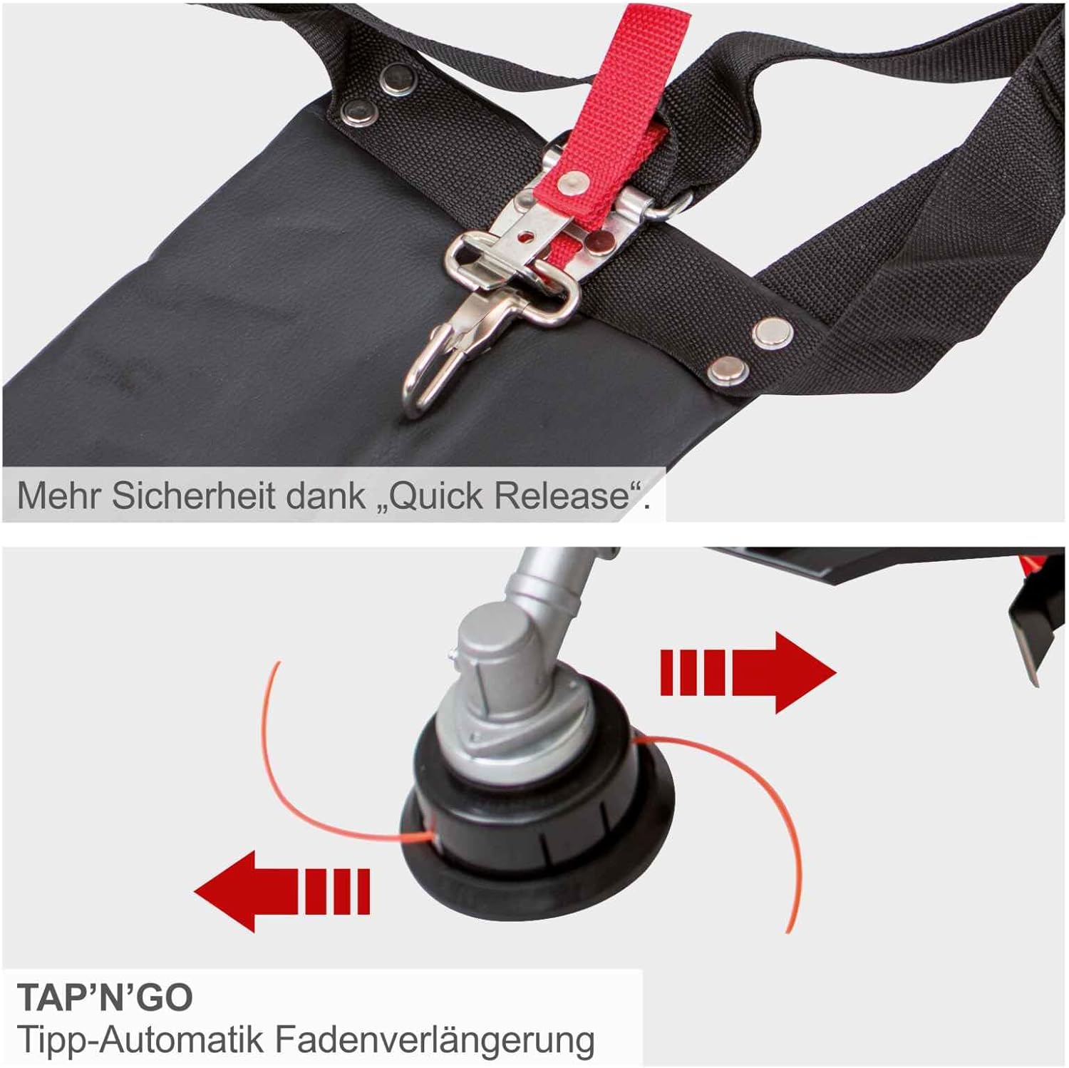 Scheppach Benzin Motorsense MFH5200-4P (1,8 PS, 4in1 Multitool für Garten - Rasentrimmer, Heckenschere, Hochentaster, Kettensäge, 250mm Schwert/Kette, schwenkbar) inkl. 2 Tricord Fadenspulen