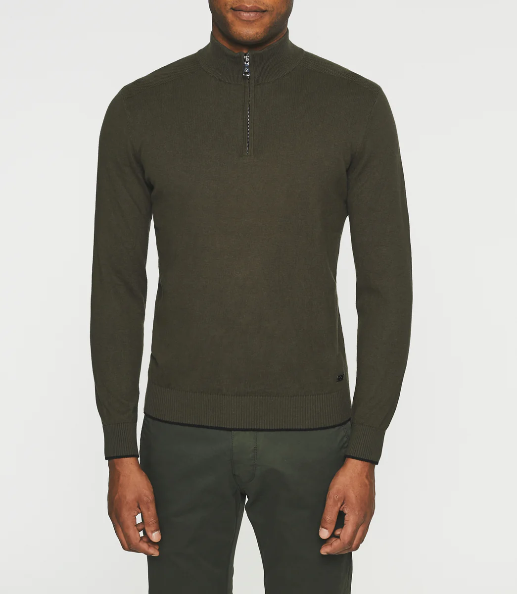 Pull col zippé en coton-cachemire kaki BACARY