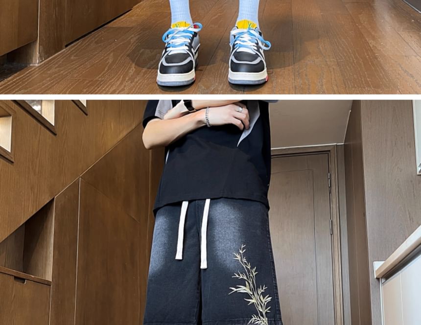 Trimecca - Geborduurde denim shorts met trekkoordtaille