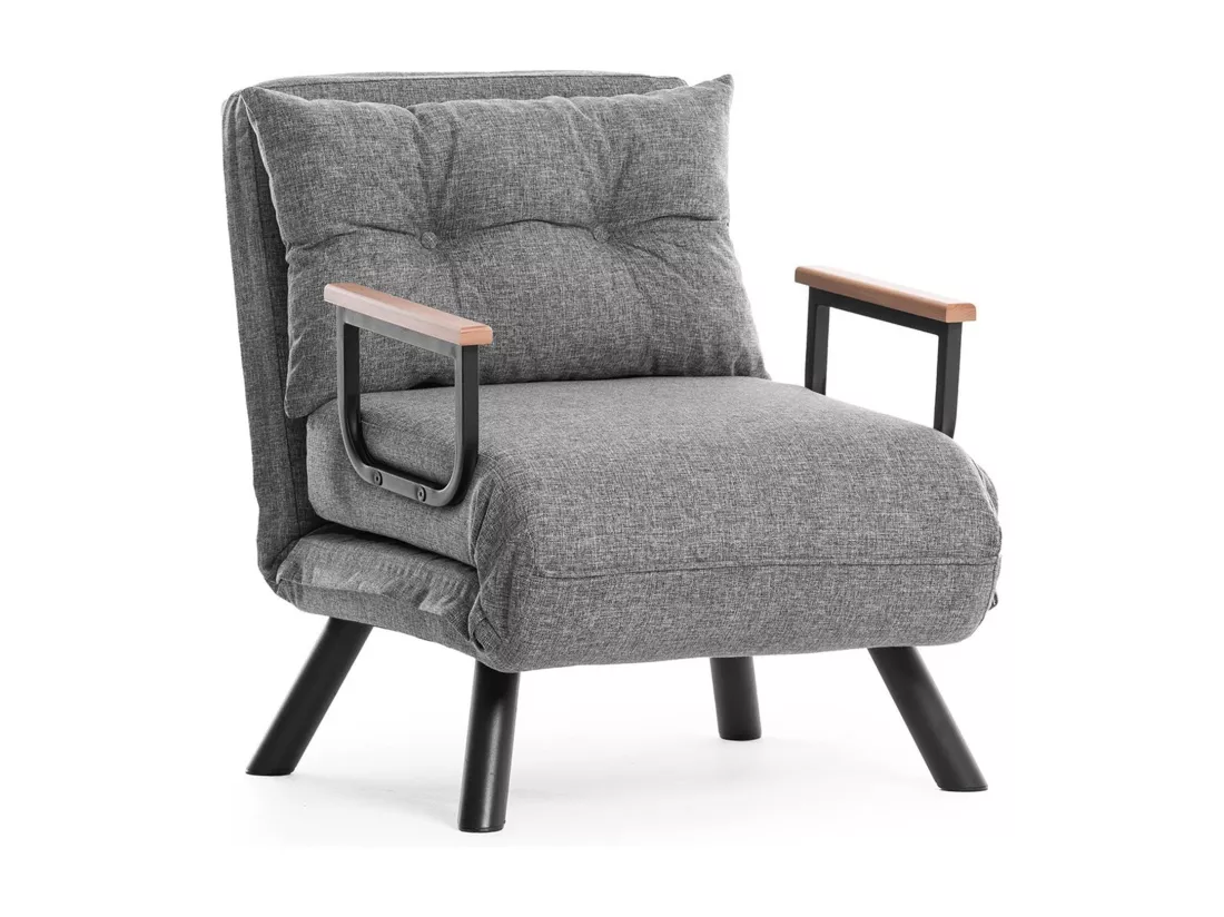 Fauteuil convertible Yolanda Métal Noir et Lin Gris clair