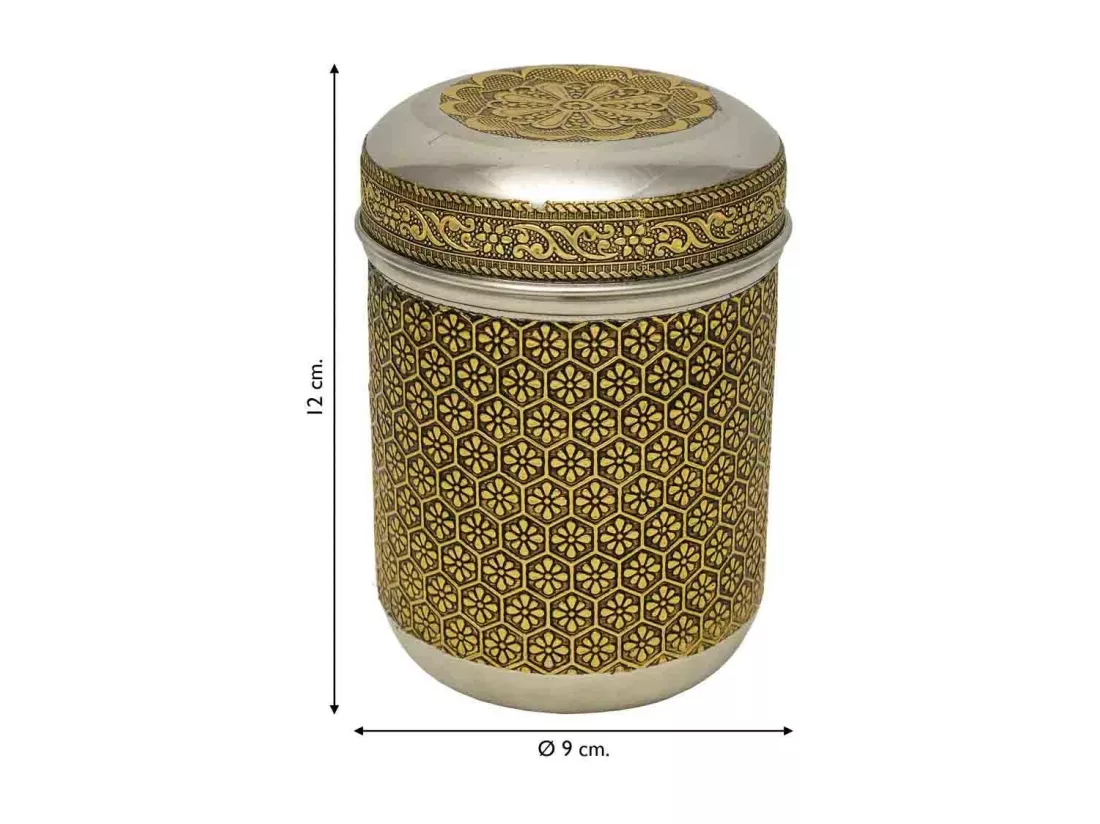 Pot en métal repoussé doré 9x9x12