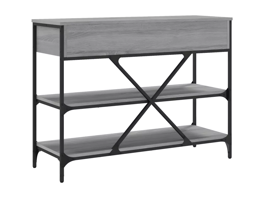 Table console avec tiroirs et étagères gris bois d'ingénierie