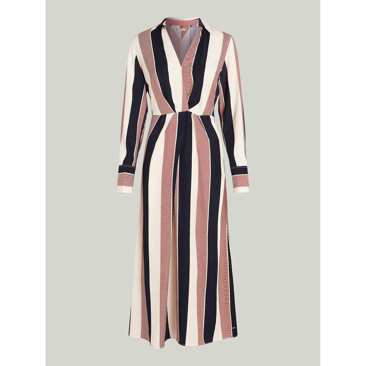 TOMMY HILFIGER<br>Vestido midi listrado, mangas compridas