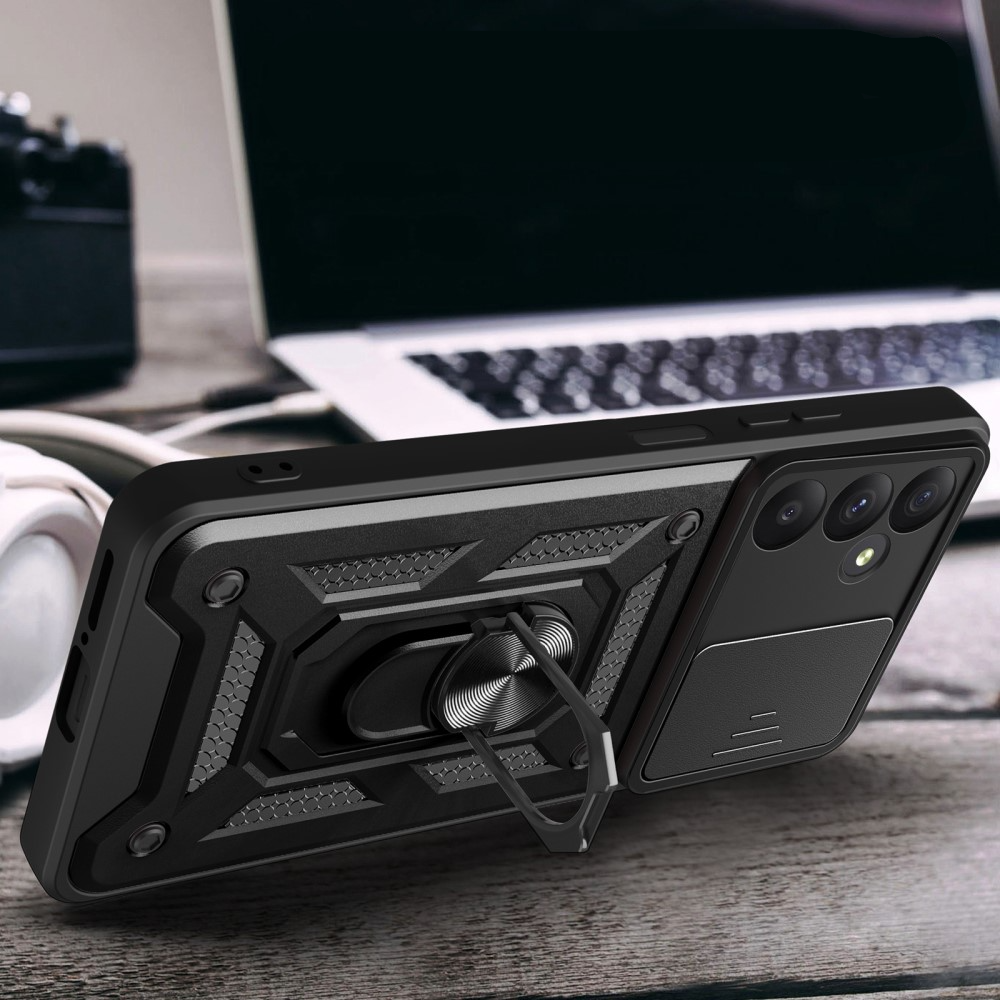 Samsung Galaxy A55 Hybrid Outdoor Hardcase Hülle mit Cam-Slider   Magnetischer Kickstand - Silber