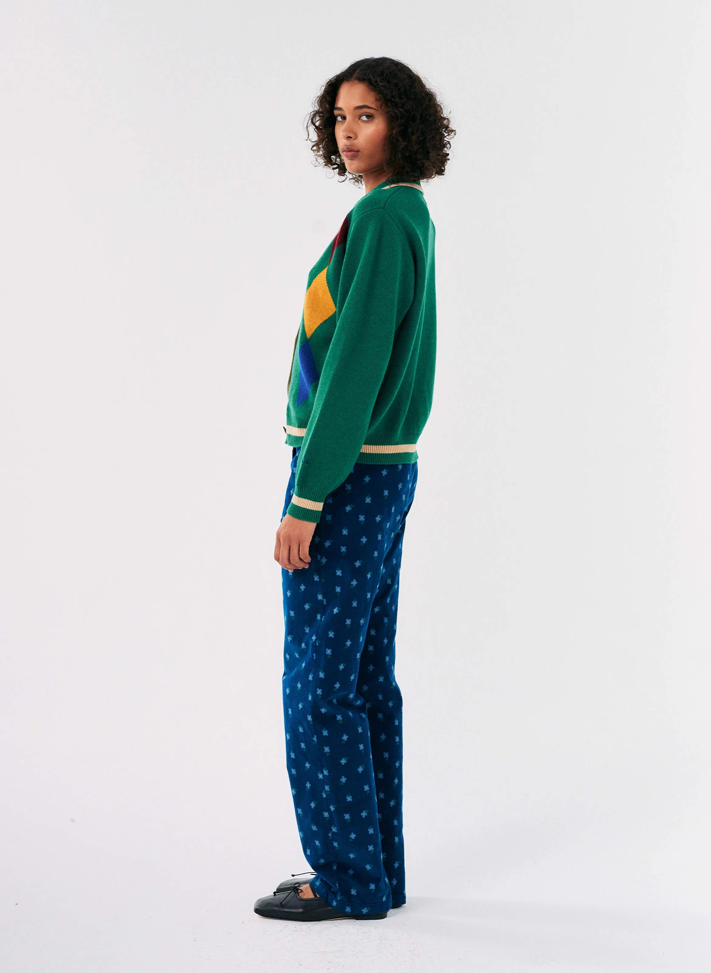 Gilet ample col classique en laine et cachemire mélangé | Vert